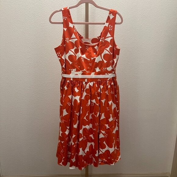 Boden Marilyn Fit and Flare Dress Orange White Print 14R - Picture 8 of 8